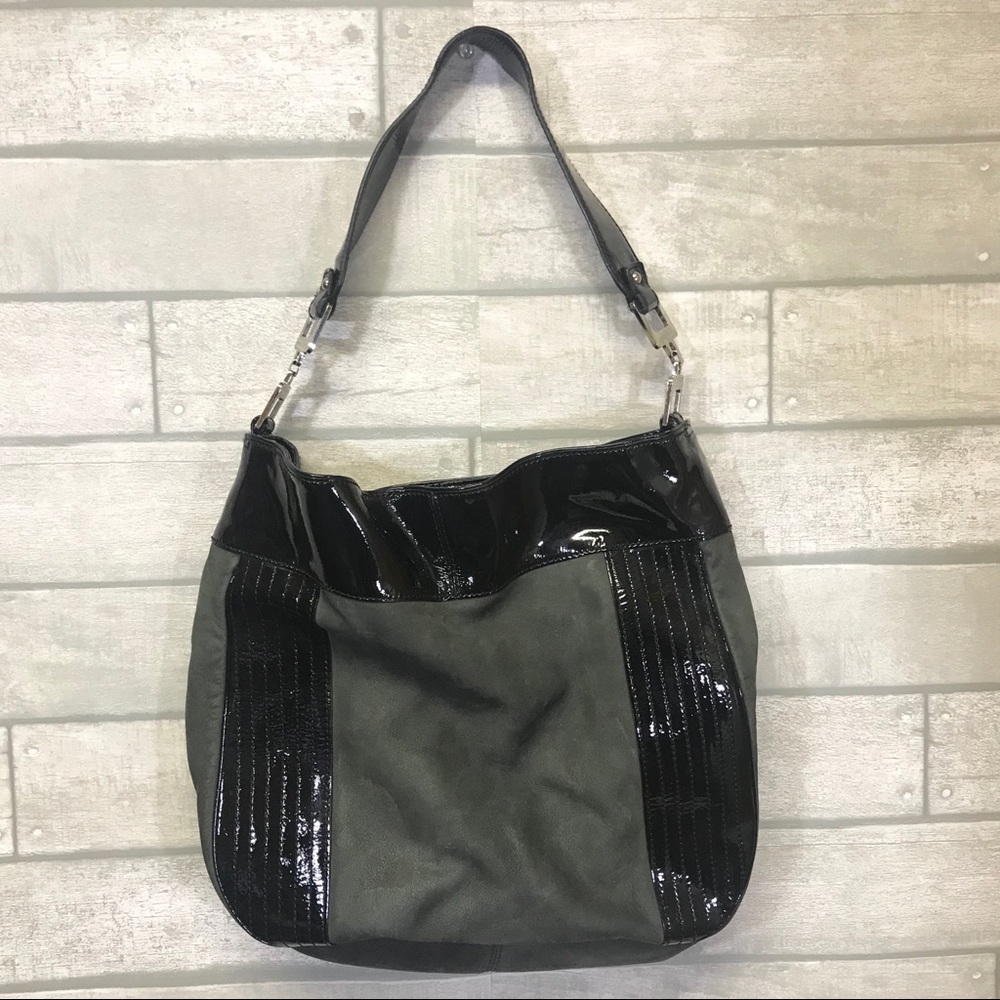 Jill Stuart grey and black leather handbag purse